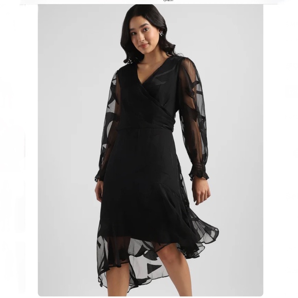 DKNY Surplice-Neck Asymmetric Midi Dress  NWT | Size 10 | Black | $139